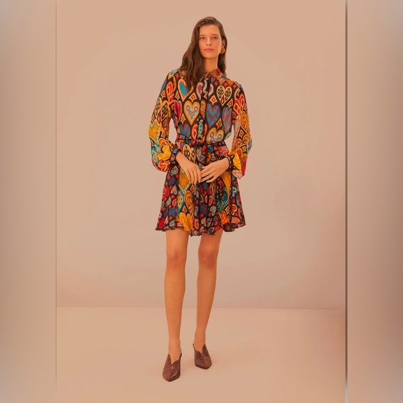 Farm Rio Black Hearts Ikat Mini Dress